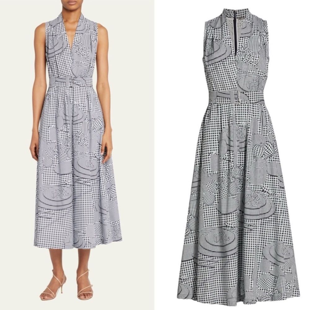 LELA ROSE
Abstract-Print V-Neck Belted Dress 12